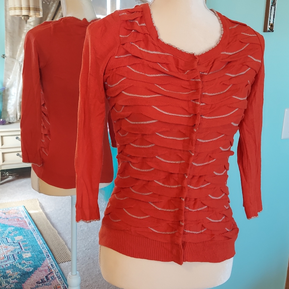Anthropologie Orange and Cream Layered Cardigan
